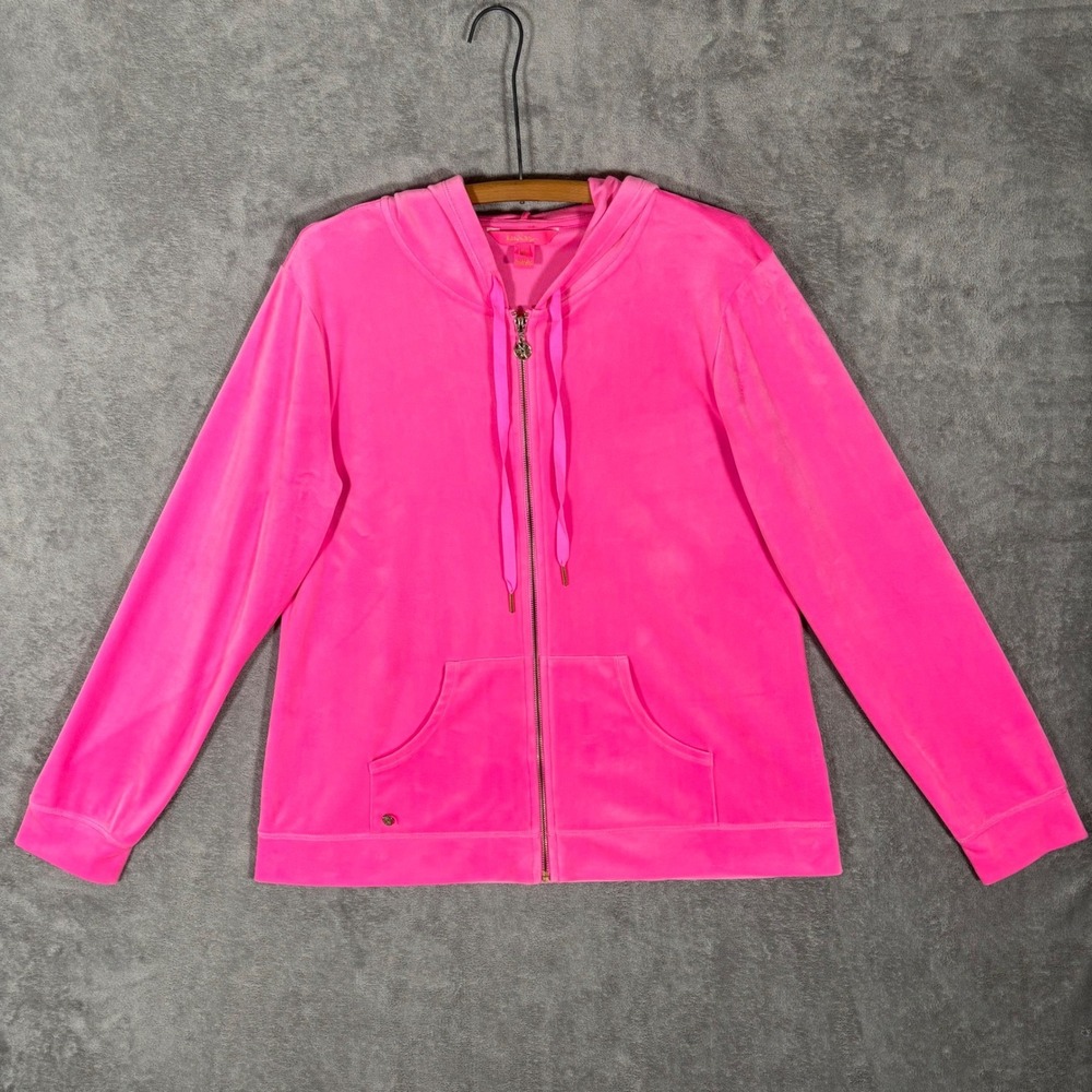 Lilly Pulitzer Pink Velour Full Zip Hoodie Jacket Style XL Barbiecore Loungewear